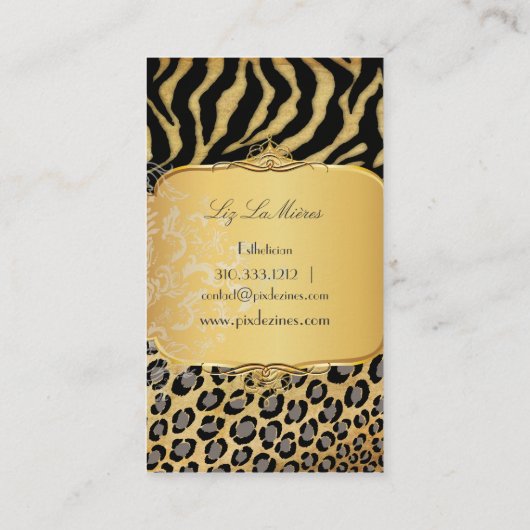 PixDezines  LEOPARD+ZEBRA+FAUX+GOLD+LABEL Visitekaartje (Achterkant)