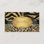 PixDezines  LEOPARD+ZEBRA+FAUX+GOLD+LABEL Visitekaartje (Voorkant)