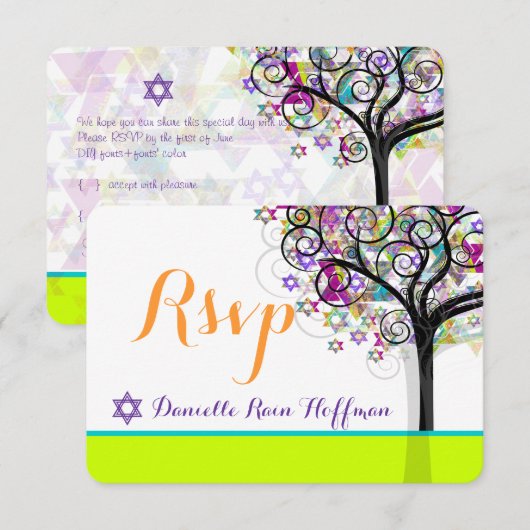 PixDezines levensboom Bat Mitzvah/diy achtergrond Kaart (Voorkant / Achterkant)