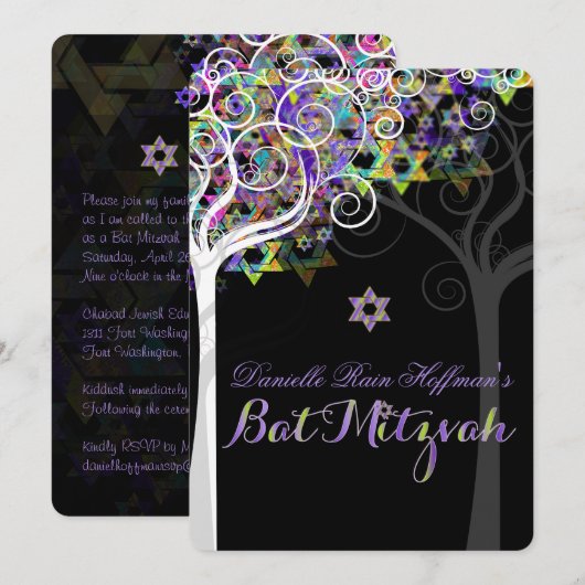 PixDezines levensboom Bat Mitzvah Kaart (Voorkant / Achterkant)