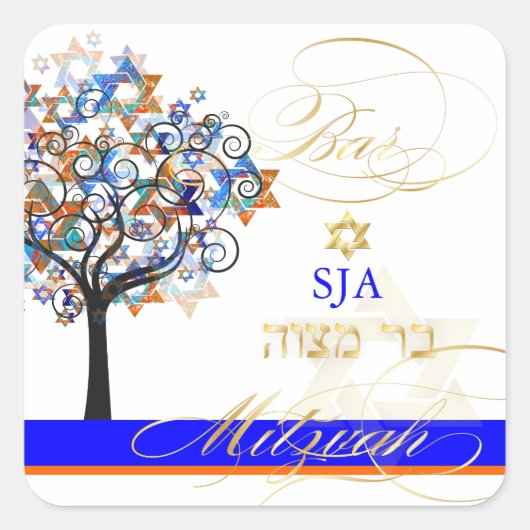 PixDezines levensboom+sterren/Bar Mitzvah Vierkante Sticker (Voorkant)
