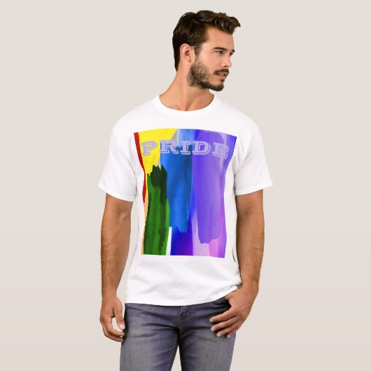 PixDezines LGBT Geborsteld Waterverf Regenboog T-shirt (Voorkant volledig)
