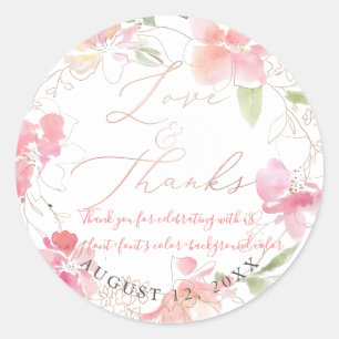 PixDezines Liefde + Bedankt, Bloemen Waterverf, Bl Ronde Sticker