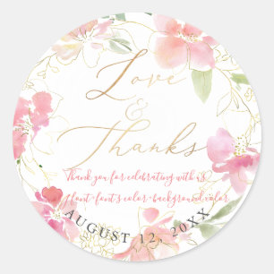 PixDezines Liefde + Bedankt, Bloemen Waterverf, Bl Ronde Sticker