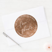PixDezines LIEFDE + BEDANKT FAUX FOLIE, KOPER Ronde Sticker (Envelop)