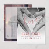 PixDezines Liefde, Faux Roos Goud Save the Date/He Aankondigingskaart (Voorkant / Achterkant)