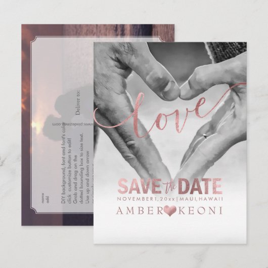 PixDezines Liefde, Faux Roos Goud Save the Date/He Aankondigingskaart (Voorkant / Achterkant)