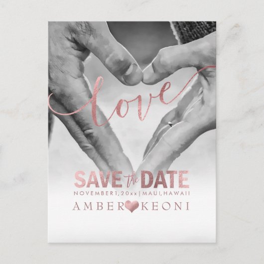 PixDezines Liefde, Faux Roos Goud Save the Date/He Aankondigingskaart (Voorkant)