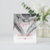 PixDezines Liefde, Faux Roos Goud Save the Date/He Aankondigingskaart (Staand voorkant)