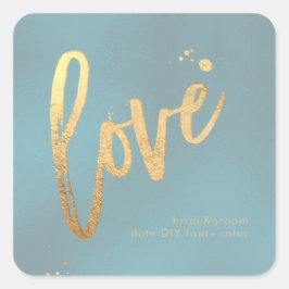 PixDezines Liefde, namaak goud Stof Teal Blauw Vierkante Sticker