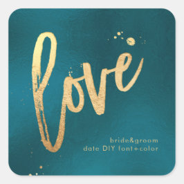 PixDezines Liefde, namaak goud Teal Vierkante Sticker
