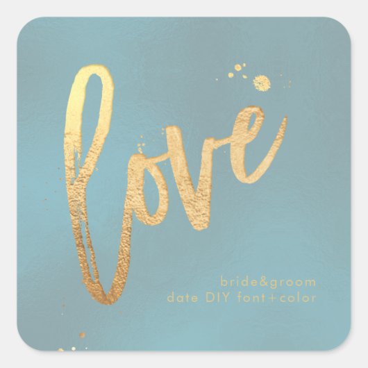 PixDezines Liefde, nep goud Stof Teal Blauw Vierkante Sticker (Voorkant)