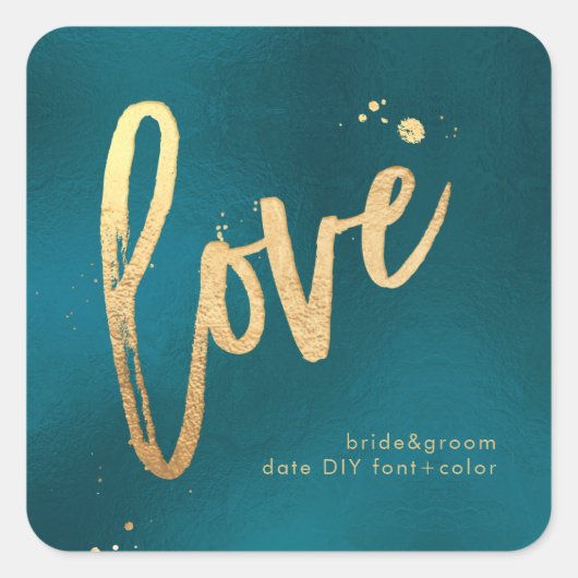 PixDezines Liefde, nep goud Teal Vierkante Sticker (Voorkant)