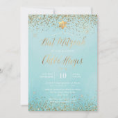 PixDezines Light Blue Gold Glitter Bat Mitzvah Kaart (Voorkant)