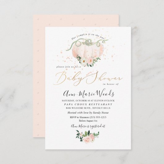 PixDezines Lil Blush Pumpkin Baby shower Kaart (Voorkant / Achterkant)