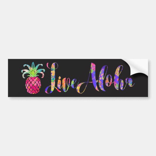 PixDezines Live Aloha Ananas Bumpersticker (Voorkant)