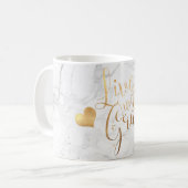 PixDezines LIVE MET GRACE/Marble+Faux Gold Script Koffiemok (Voorkant links)