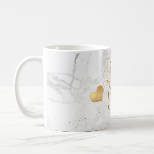 PixDezines LIVE MET GRACE/Marble+Faux Gold Script Koffiemok (Links)