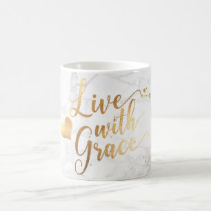 PixDezines LIVE MET GRACE/Marble+Faux Gold Script Koffiemok