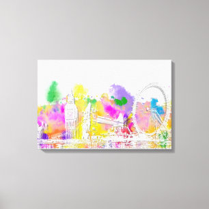 PixDezines london kleur hardlopen, eiffeltoren Canvas Afdruk