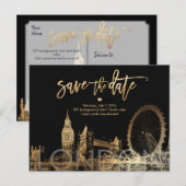 PixDezines/LONDON Save the Date/Faux Gold Aankondigingskaart (Voorkant / Achterkant)