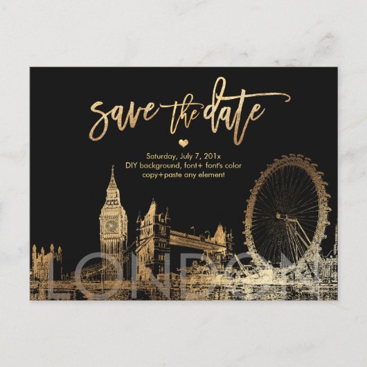 PixDezines/LONDON Save the Date/Faux Gold Aankondigingskaart (Voorkant)