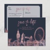 PixDezines London Save the Date/Faux Roos Gold Aankondigingskaart (Voorkant / Achterkant)