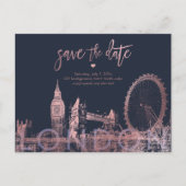 PixDezines London Save the Date/Faux Roos Gold Aankondigingskaart (Voorkant)