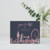 PixDezines London Save the Date/Faux Roos Gold Aankondigingskaart (Staand voorkant)