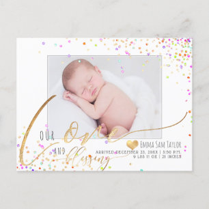 PixDezines Love Birth Announcement/Confetti Aankondigingskaart