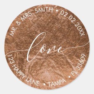 PixDezines LOVE FAUX FOIL, COPPER Ronde Sticker