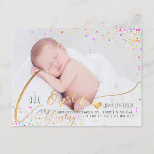 PixDezines Love Geboorteaankondiging/Confetti Aankondigingskaart