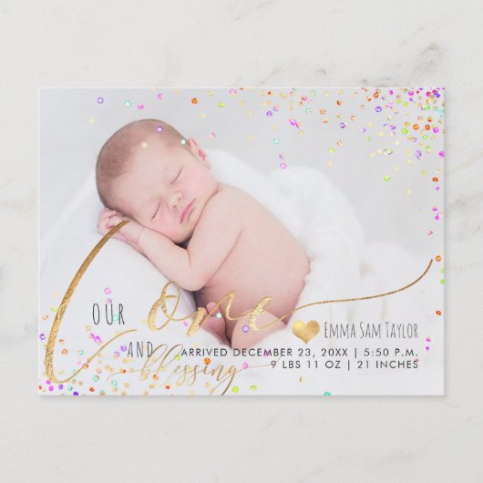 PixDezines Love Geboorteaankondiging/Confetti Aankondigingskaart (Voorkant)