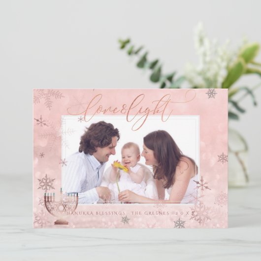 PixDezines Love+ Light Chanoeka Echte Sneeuwvlokke Feestdagenkaart (Staand voorkant)