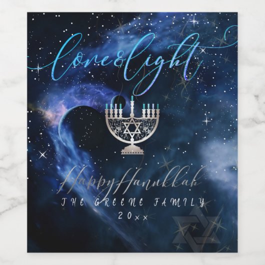 PixDezines Love+Light Chanoeka, leuk script letter Wijn Etiket (Enkel label)