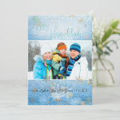 PixDezines Love+Light Hannukkah/sneeuw+Bokeh Feestdagenkaart (Staand voorkant)