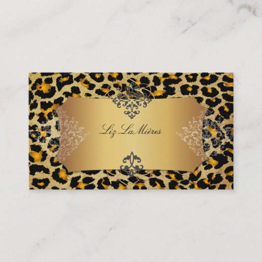 PixDezines  luipaard+damast Visitekaartje (Voorkant)