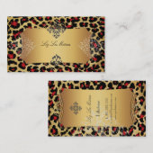 PixDezines luipaard+damast Visitekaartje (Voorkant / Achterkant)