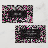 PixDezines luipaard/elektrisch roze/faux zilver Visitekaartje (Voorkant / Achterkant)