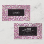 PixDezines luipaard/roze/faux glitter+zilver Visitekaartje (Voorkant / Achterkant)