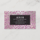PixDezines luipaard/roze/faux glitter+zilver Visitekaartje (Achterkant)