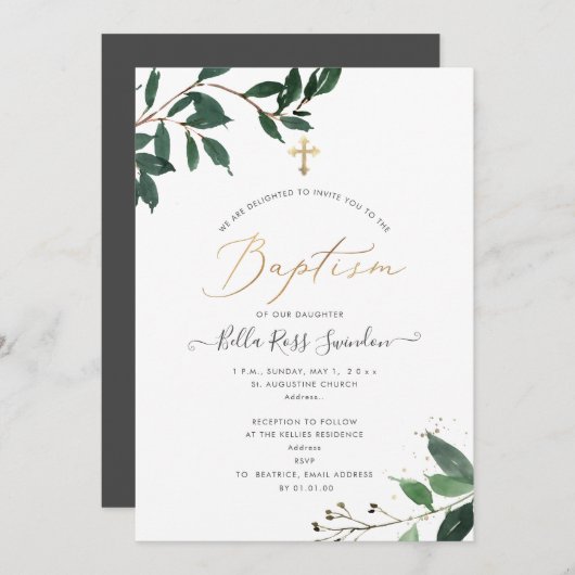 PixDezines Lush, Greenery Waterverf Baptisme Kaart (Voorkant / Achterkant)
