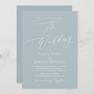 PixDezines Luxe Calligrafie Dusty Blue Wedding Kaart