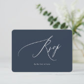 PixDezines Luxe Calligrafie Navy Blue RSVP (Staand voorkant)