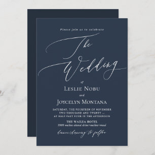 PixDezines Luxe Calligrafie Navy Blue Wedding Kaart