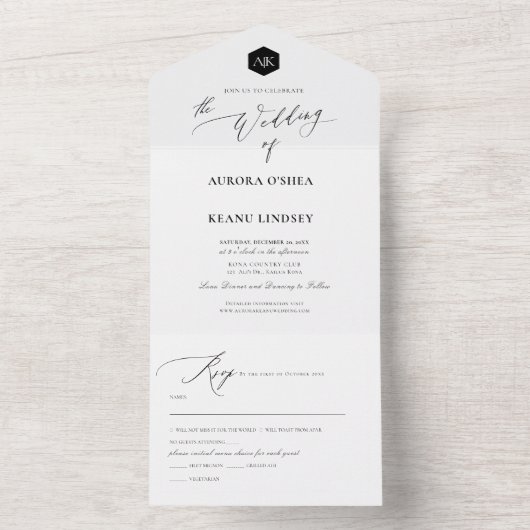 PixDezines Luxe kalligrafie DIY Black White All In One Uitnodiging (Binnen)