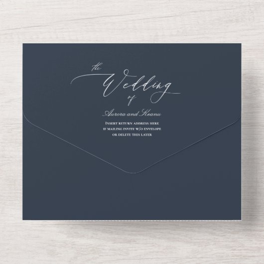 PixDezines Luxe kalligrafie DIY Colour Slate Blue All In One Uitnodiging (Achterkant)