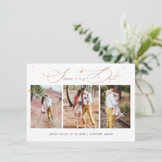 PixDezines Luxe Kalligrafie Faux Gold Heart Save The Date (Staand voorkant)