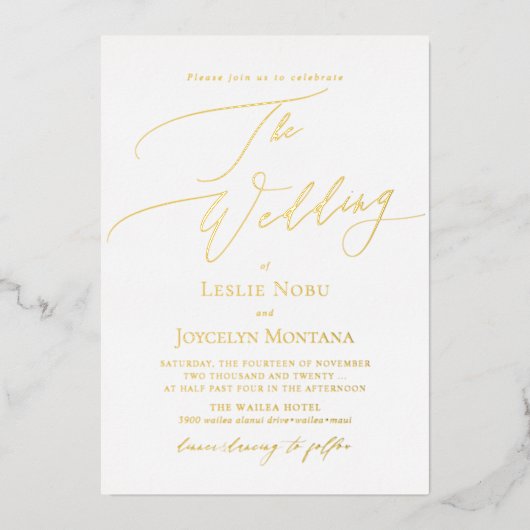 PixDezines Luxe kalligrafie Minimale echte Folie Uitnodiging (Voorkant)