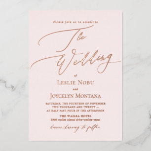 PixDezines Luxe kalligrafie Minimalistisch Roos Go Folie Uitnodiging